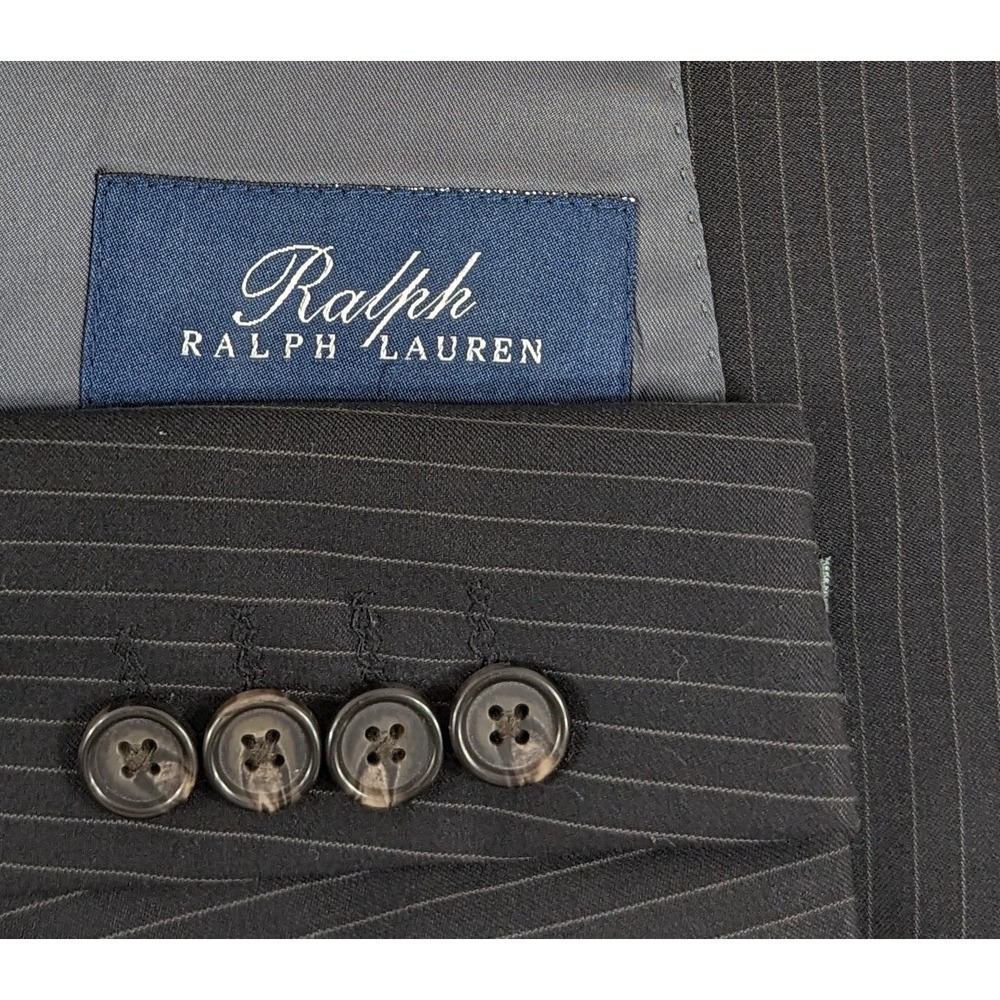 Lauren Ralph Lauren Black Gray Crosshatch Pinstripe Wool Sport Coat Jacket 48L